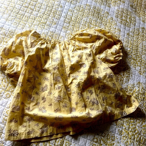 Doen Yellow Floral Puff-Sleeve Blouse